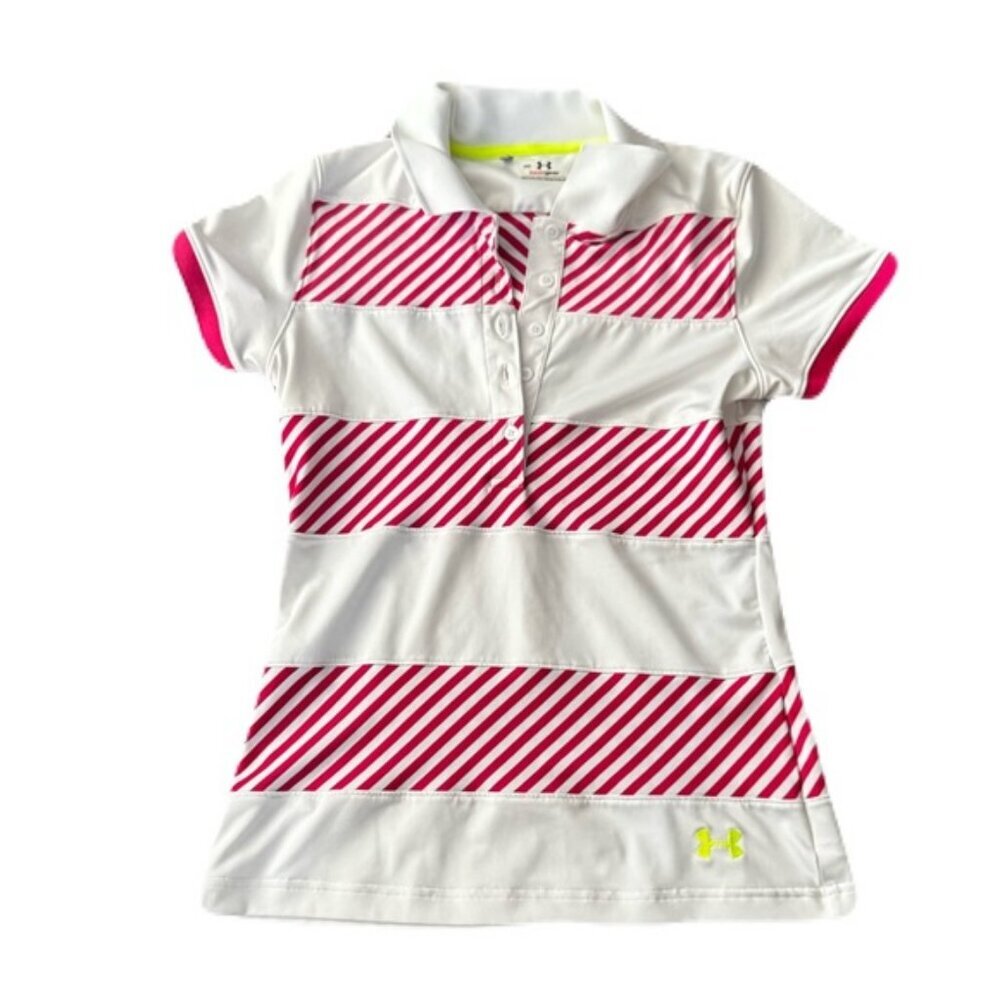 Under Armour Polo Shirt Size Medium Pink White Golf